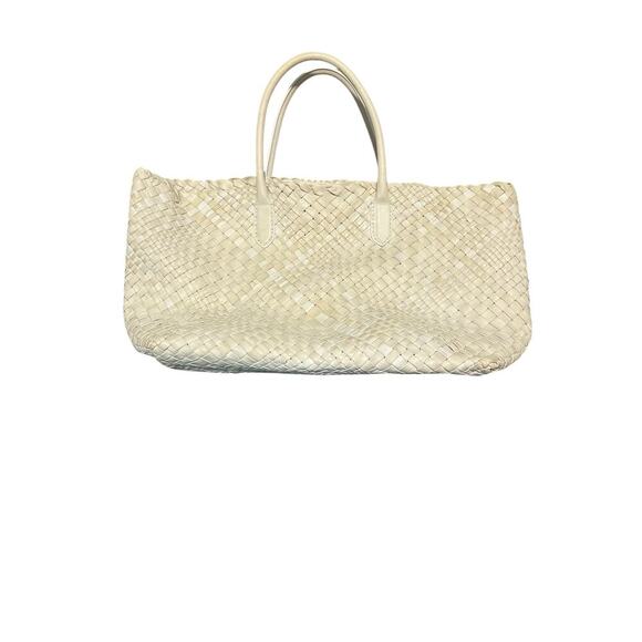 Laurent Effel St. Barth Woven Magnet Closure Beige Leather Handbag Tote - Picture 3 of 6